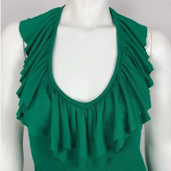 VTG David Bitton Green Halter Summer Dress Ruffles Y2K Sz SP-Retro-Ruffeled-Boho - Picture 4 of 10